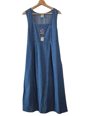 Blair Denim Maxi Dress Embroidered Flower Bees Spring Size Medium